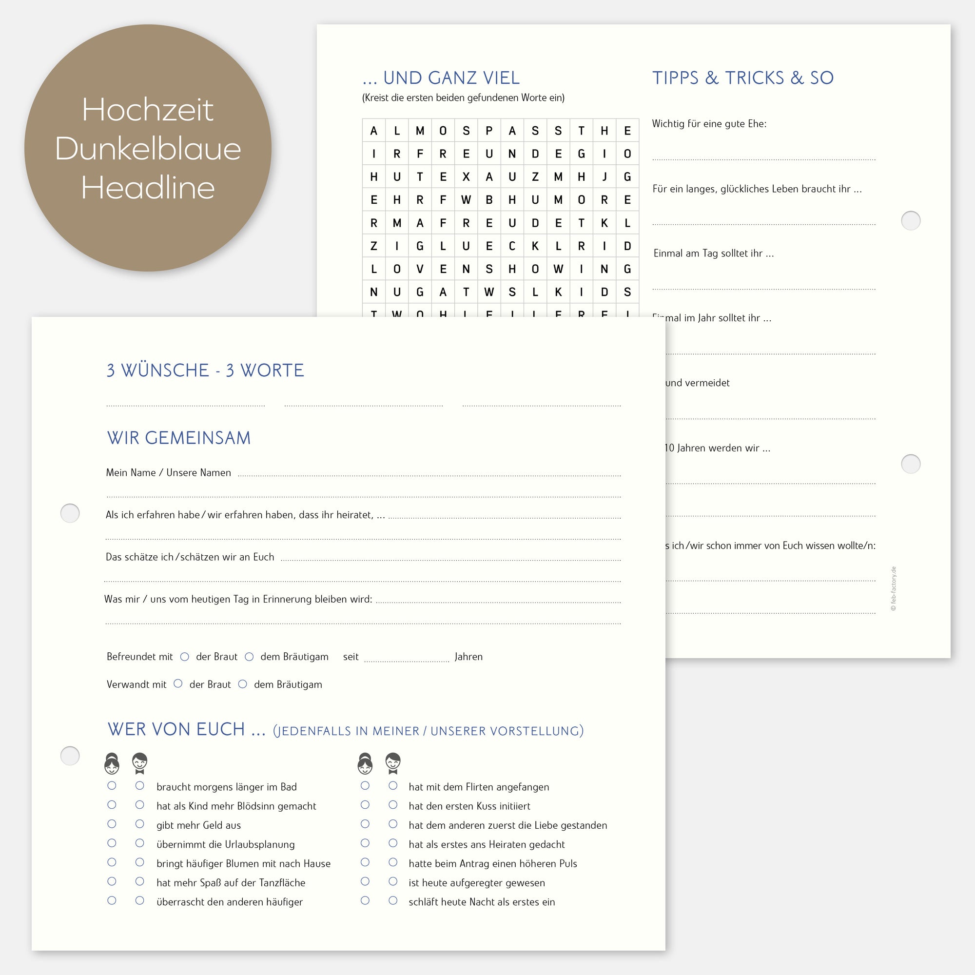 10 Extrabögen Gästebuch Hochzeit klassisch