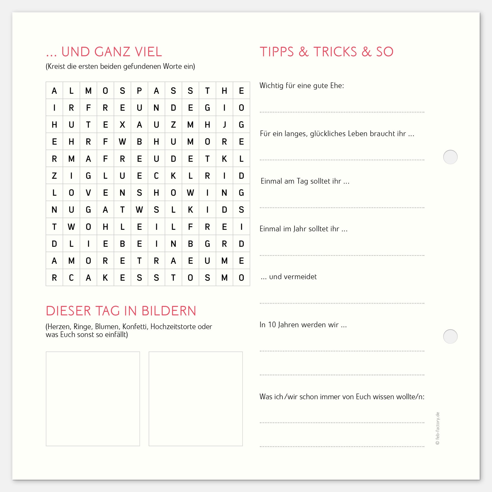 10 Extrabögen Gästebuch Hochzeit klassisch