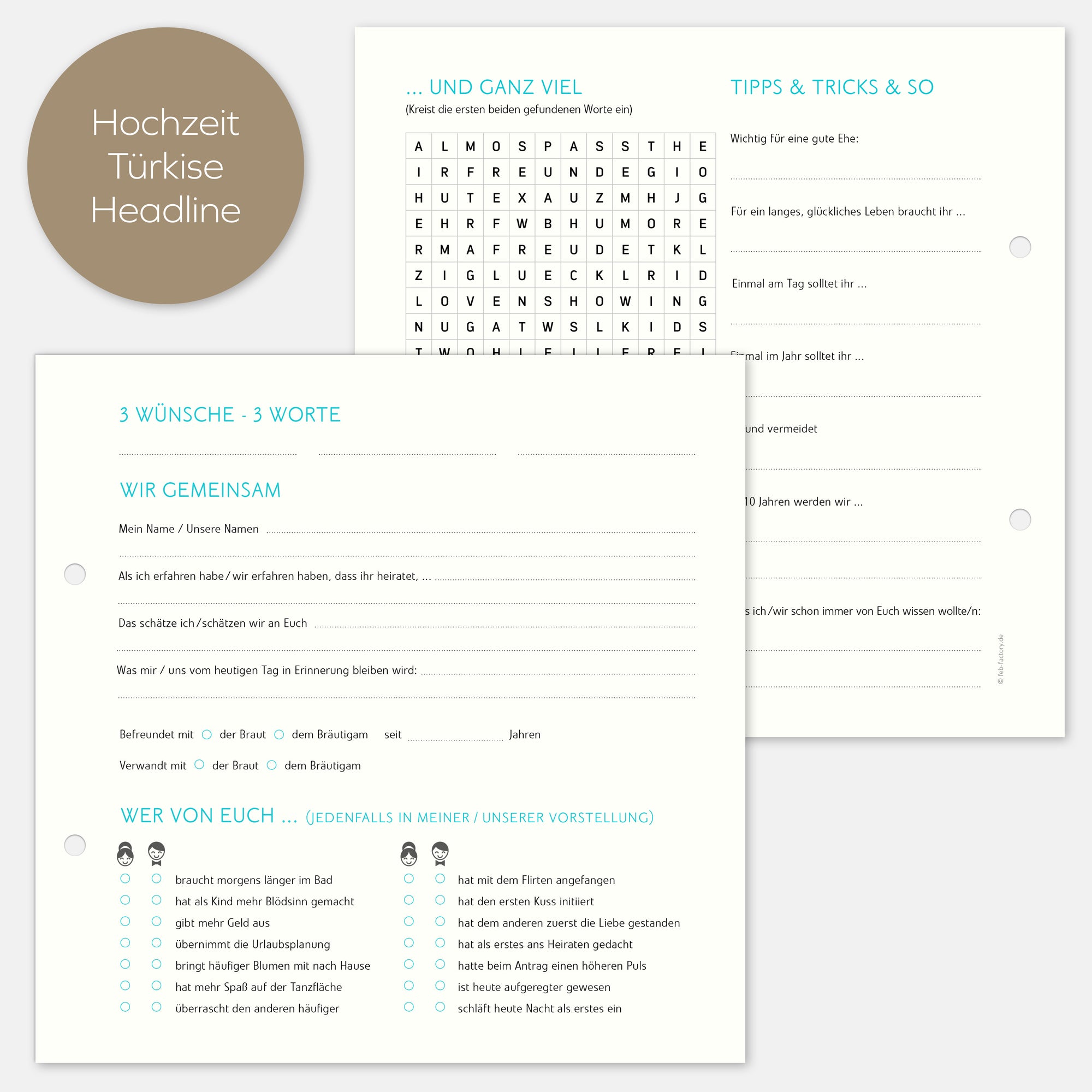 10 Extrabögen Gästebuch Hochzeit klassisch