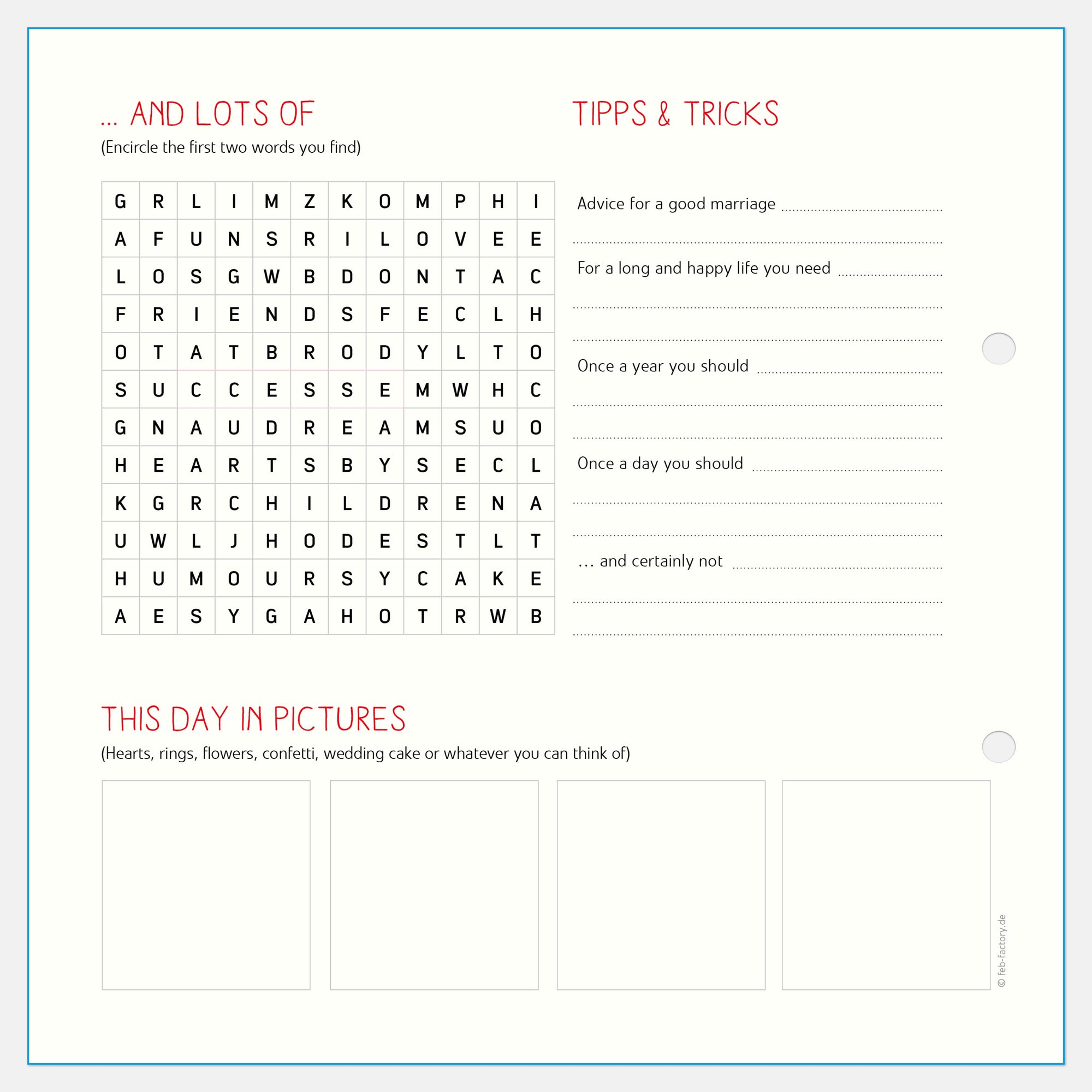 10 Extrabögen in englisch Gästebuch Hochzeit