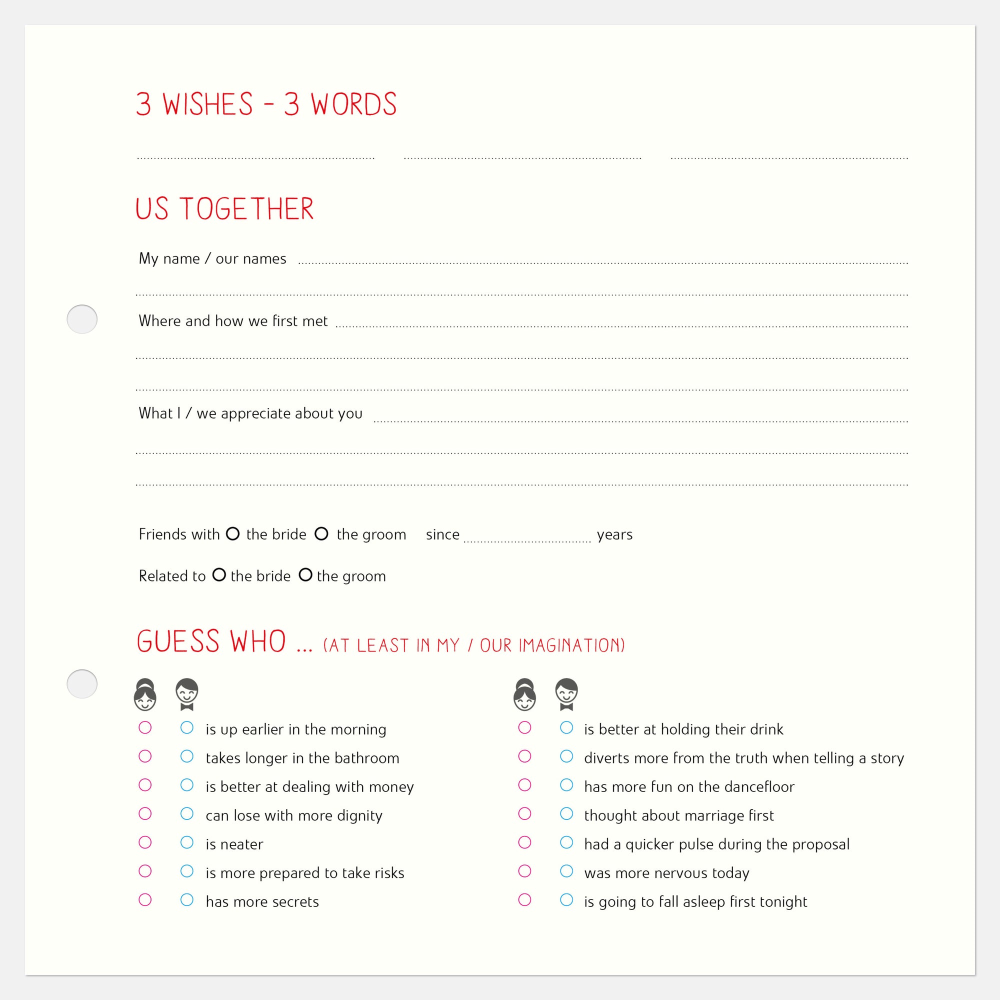 10 Extrabögen in englisch Gästebuch Hochzeit