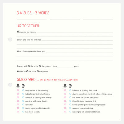 10 Extrabögen in englisch Gästebuch Hochzeit
