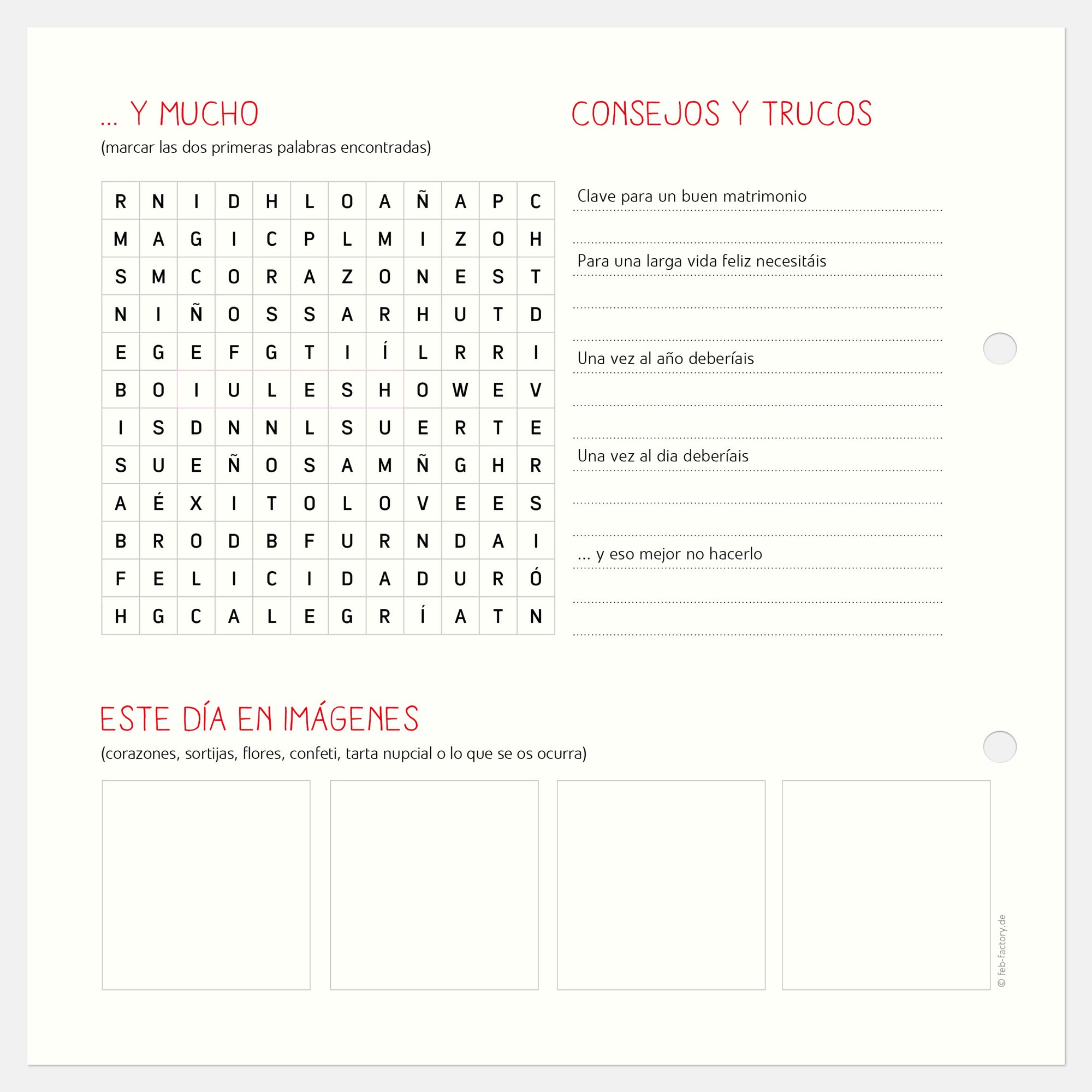 10 Extrabögen in spanisch  Gästebuch Hochzeit