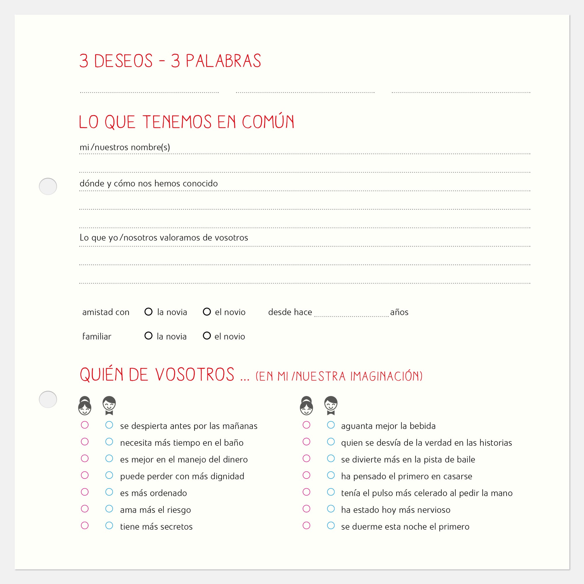 10 Extrabögen in spanisch  Gästebuch Hochzeit