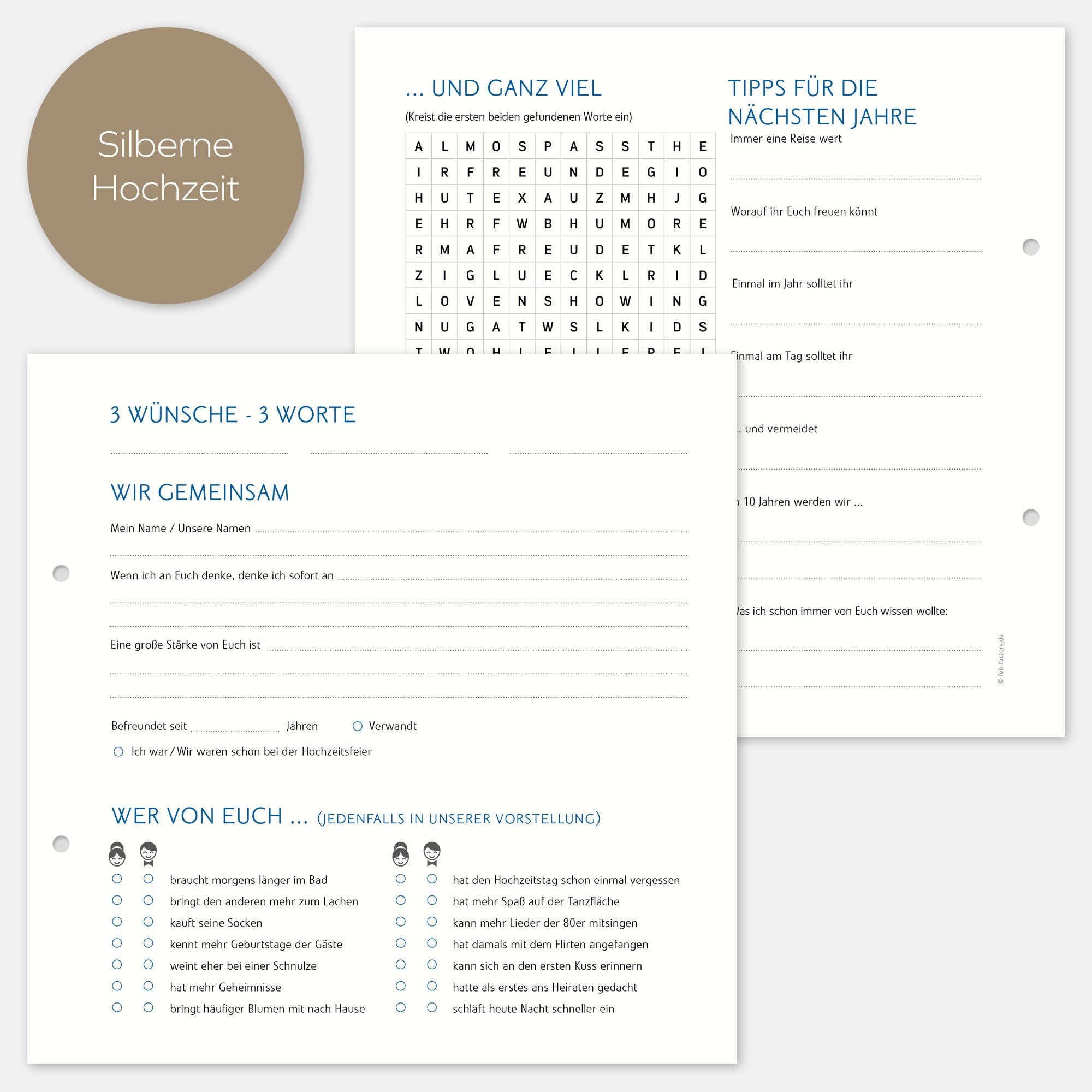 10 Extrabögen Gästebuch Silberhochzeit