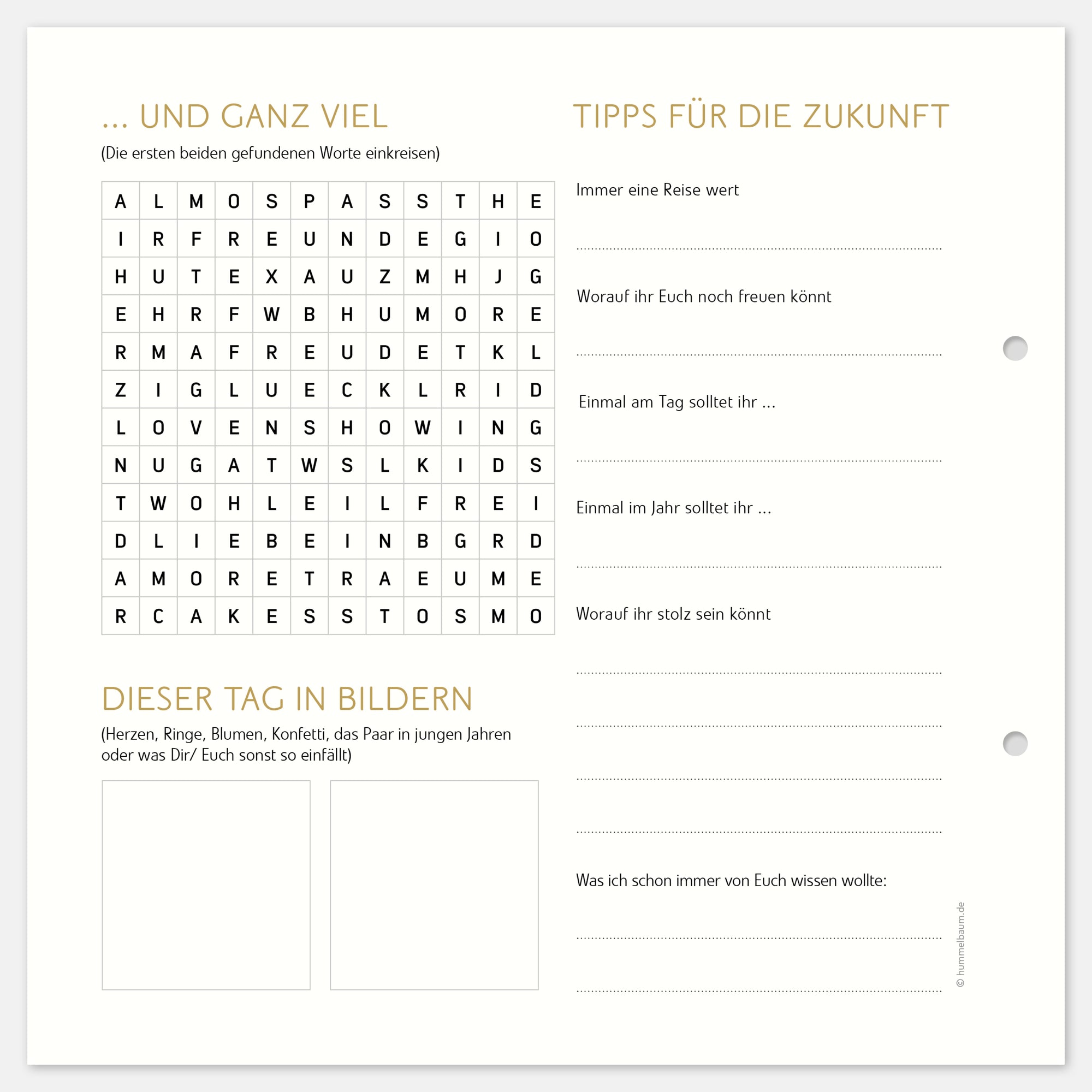 10 Extrabögen Gästebuch Goldene Hochzeit
