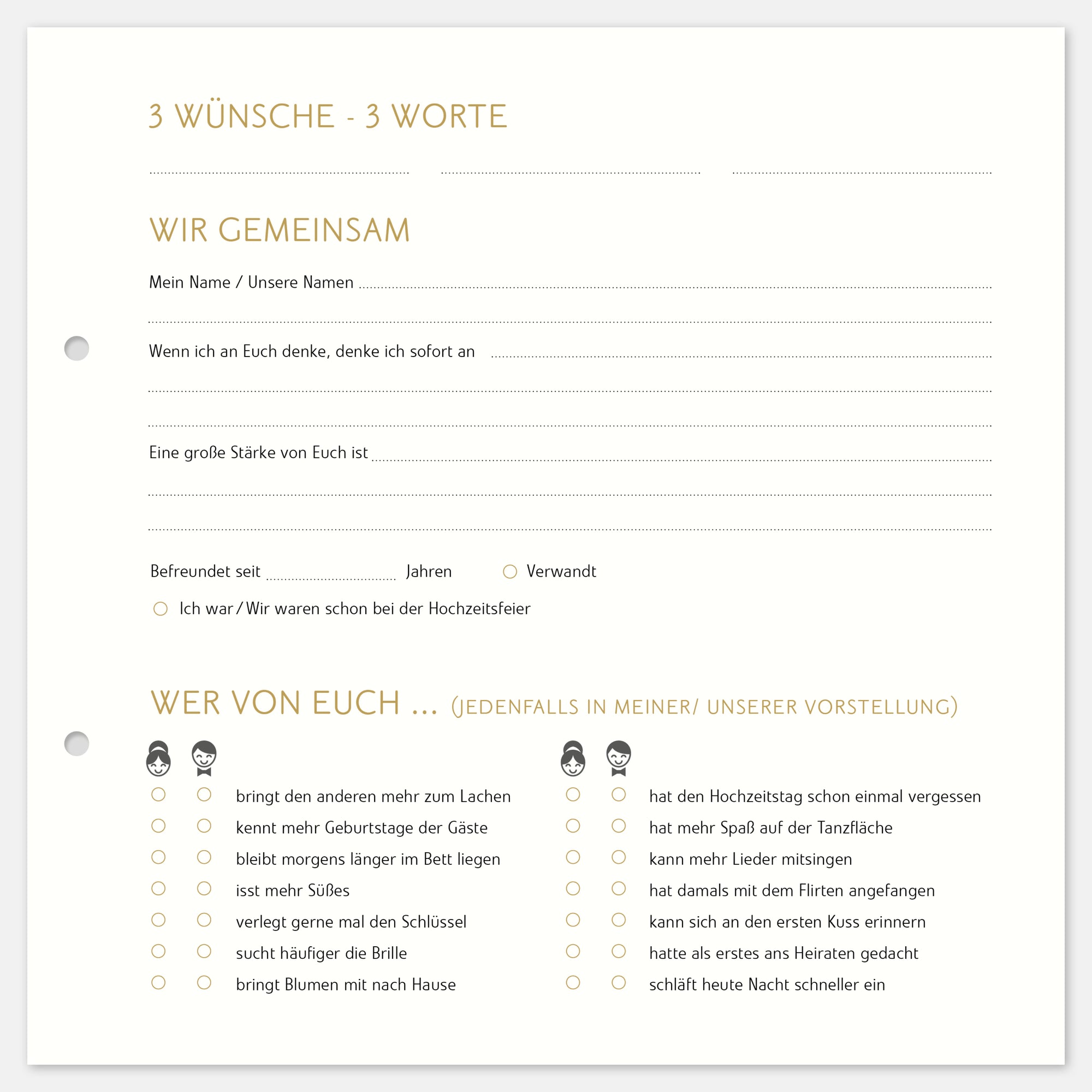 10 Extrabögen Gästebuch Goldene Hochzeit