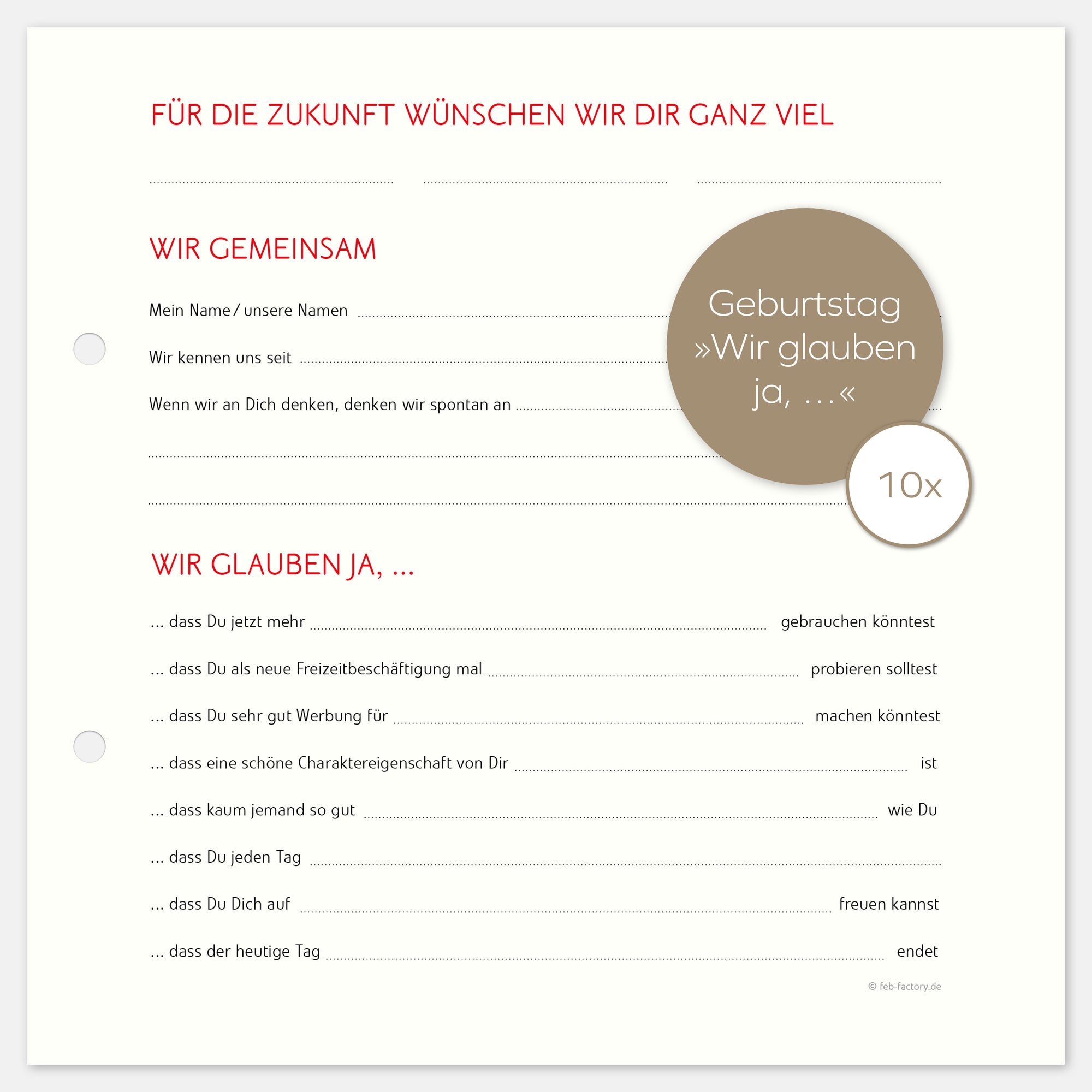 10 Extrabögen  Geburtstags-Gästebuch