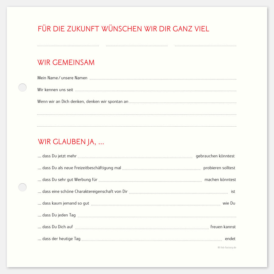 10 Extrabögen  Geburtstags-Gästebuch