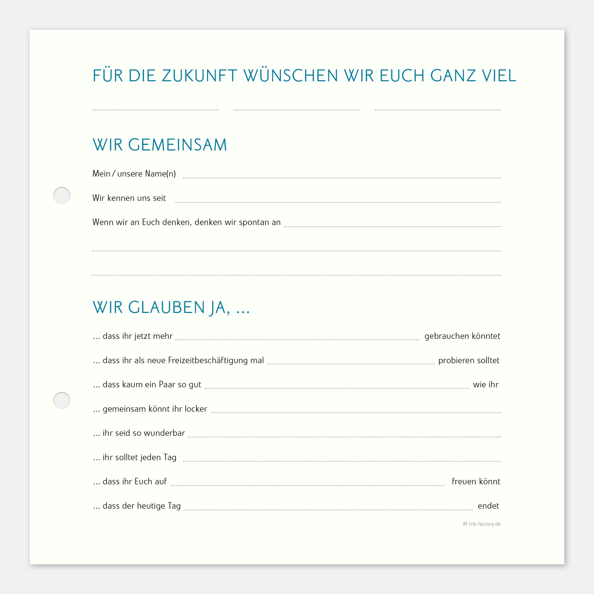 Gästebuch Geburtstag mit Fragen für Paare