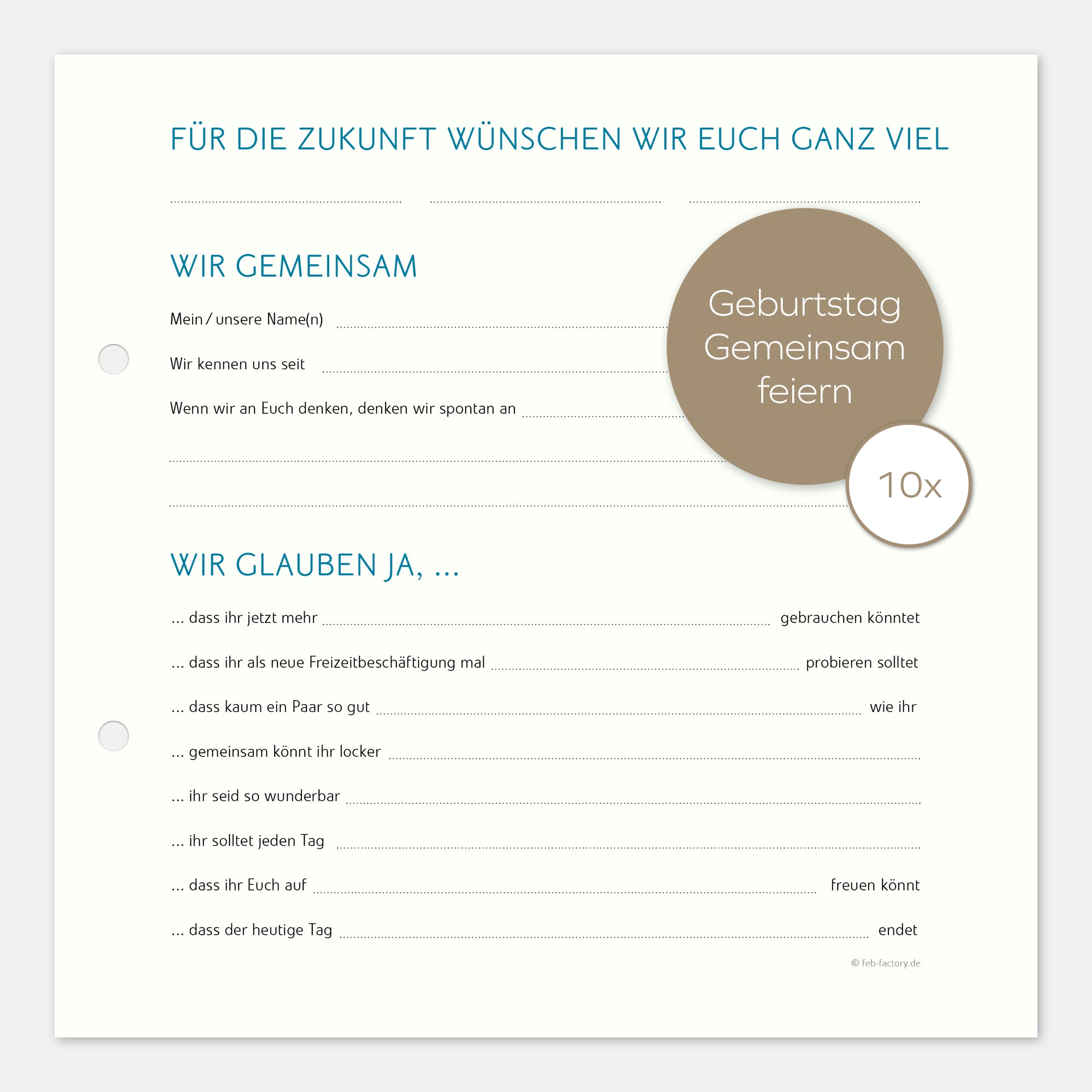 10 Extrabögen  Geburtstags-Gästebuch