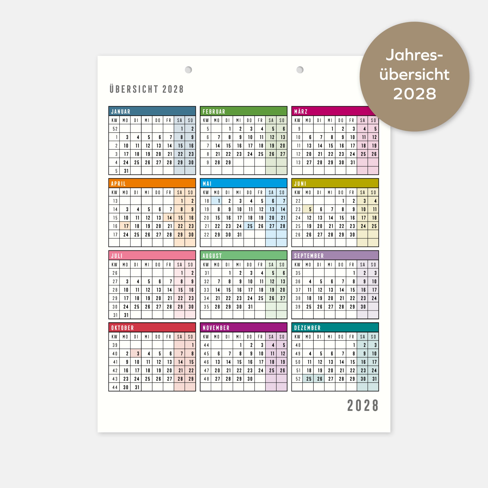 Familienplanerseiten 2027  mit 6 Spalten Refill