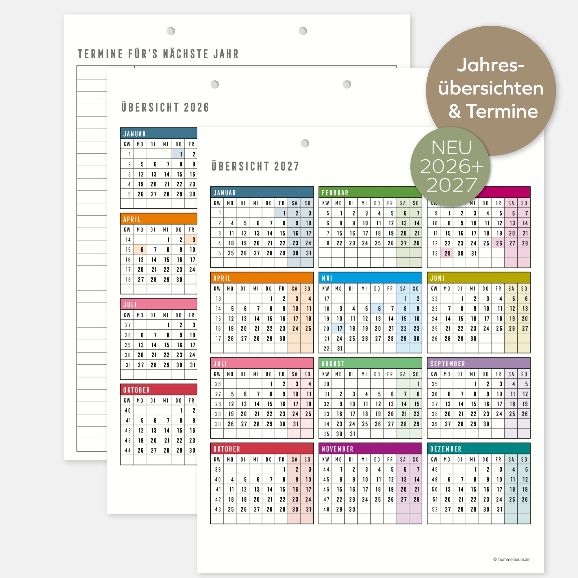 Familienplanerseiten 2026  mit 2,3,4 oder 5 Spalten Refill