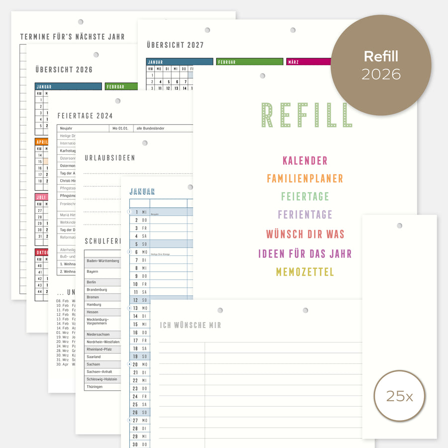 Familienplanerseiten 2026  mit 2,3,4 oder 5 Spalten Refill