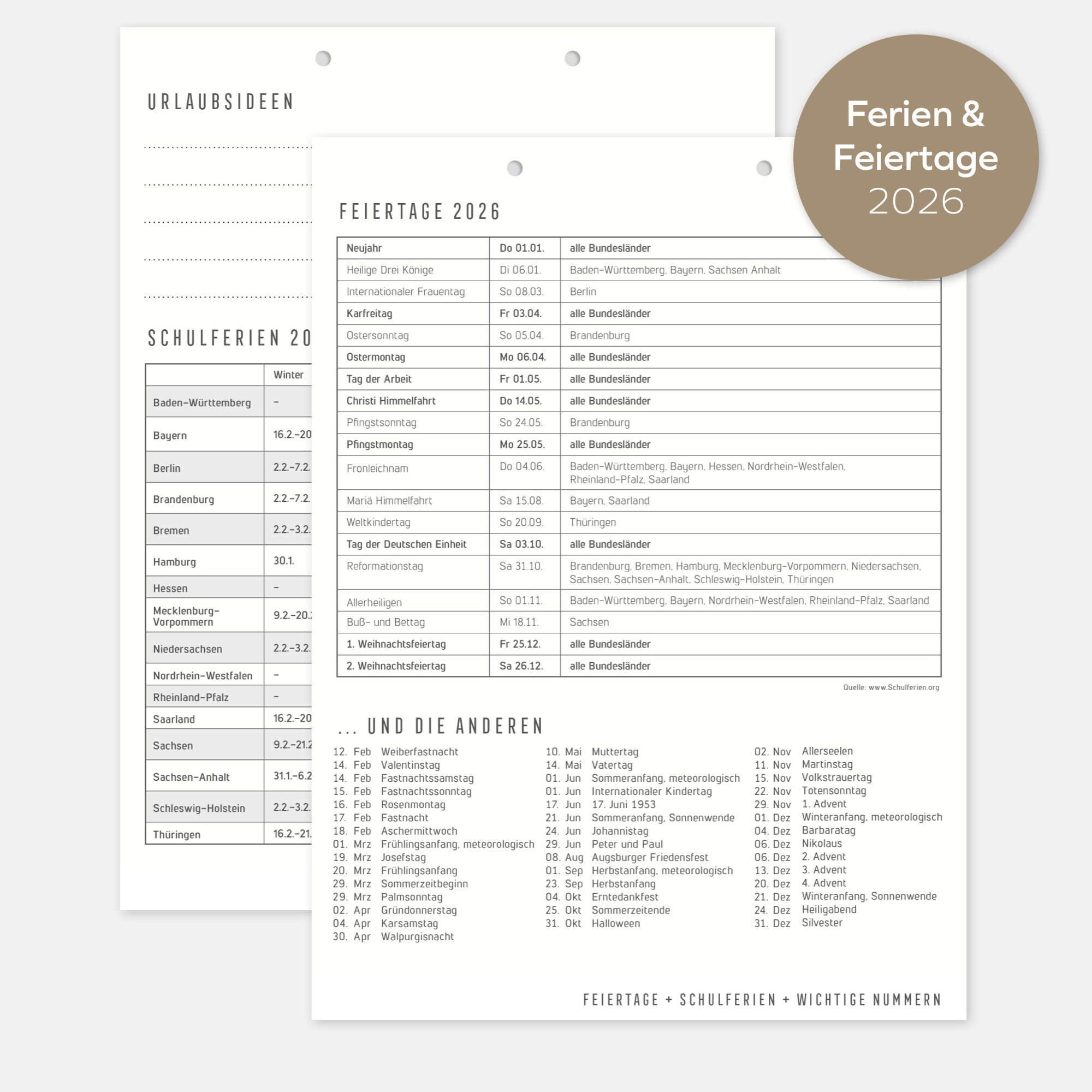 Familienplanerseiten 2026  mit 2,3,4 oder 5 Spalten Refill