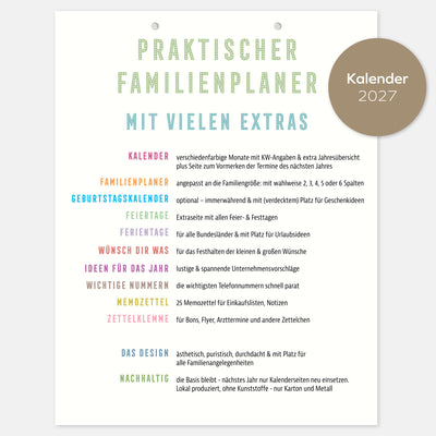 Familienplaner 2027 mit Geburtstagskalender 2-5 Spalten