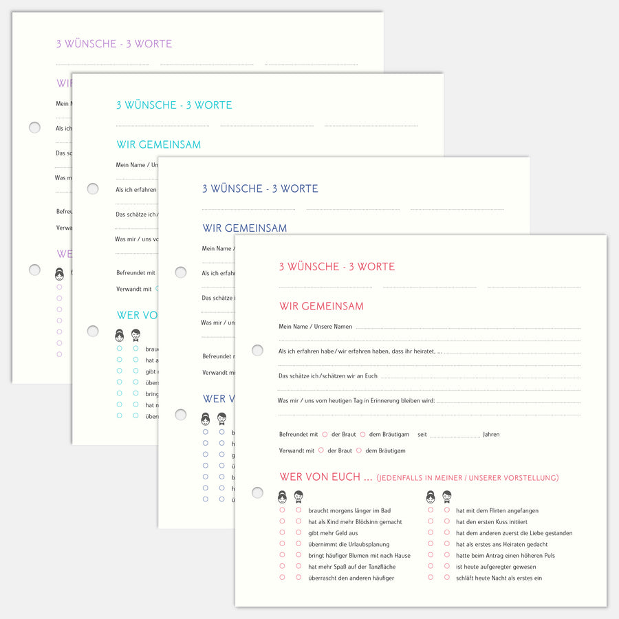 10 Extrabögen Gästebuch Hochzeit klassisch