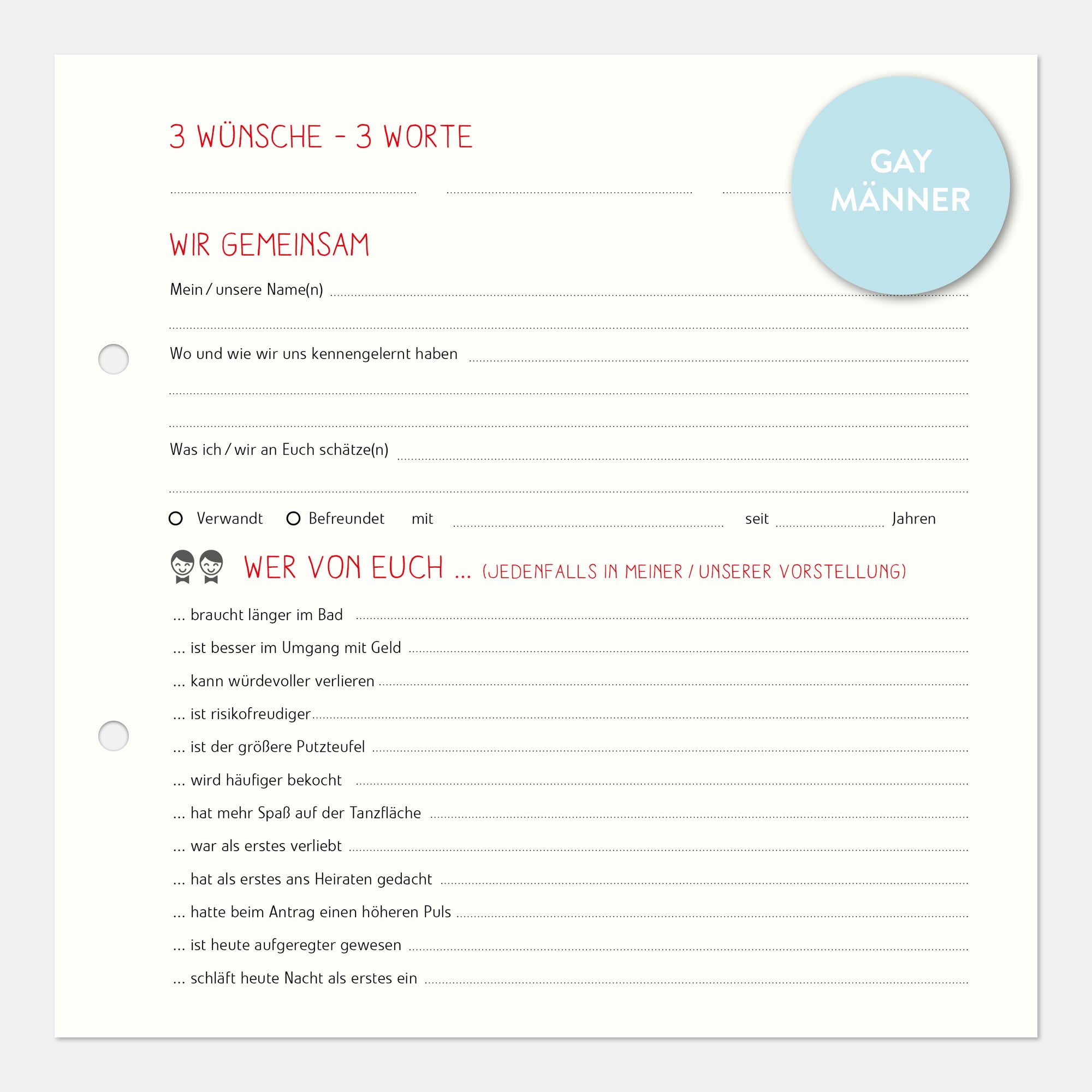 Gästebuch Queer Hochzeit mit Fragen