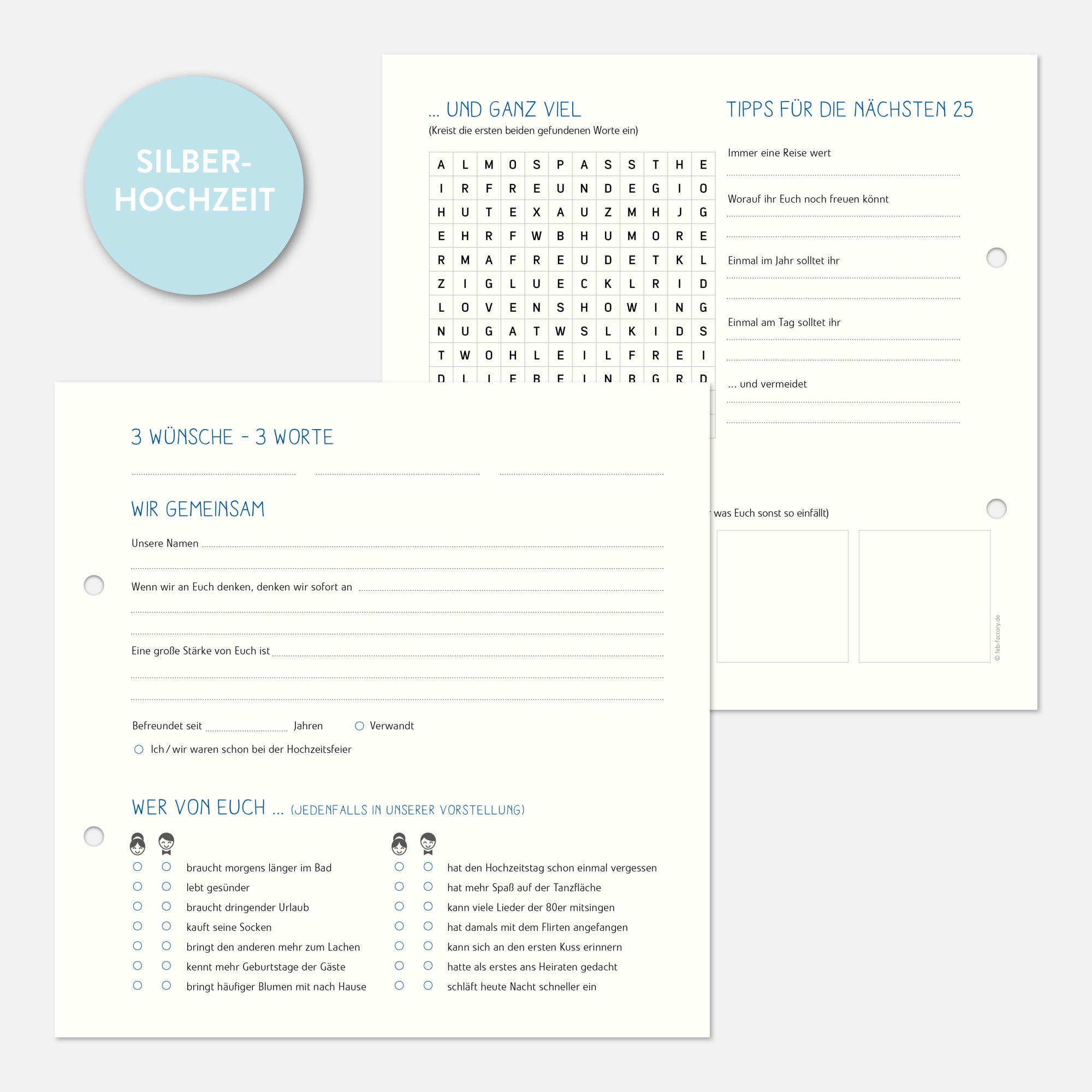 Gästebuch Silberne Hochzeit mit Fragen