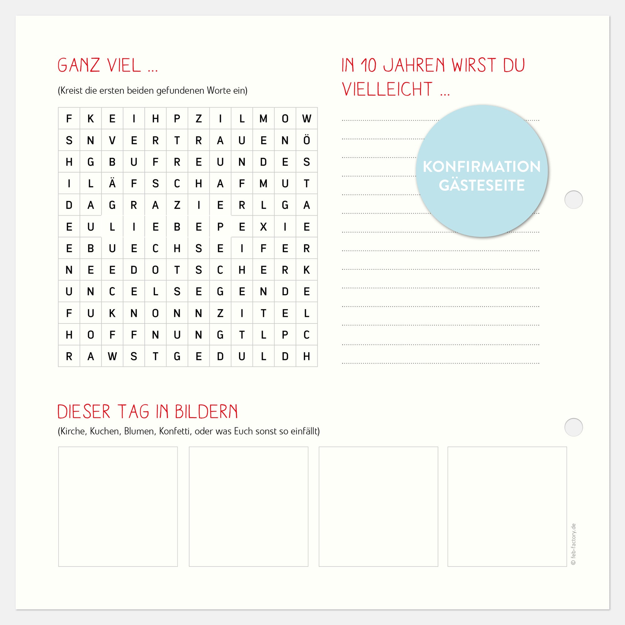 10 Extra Gästebögen Konfirmationsalbum