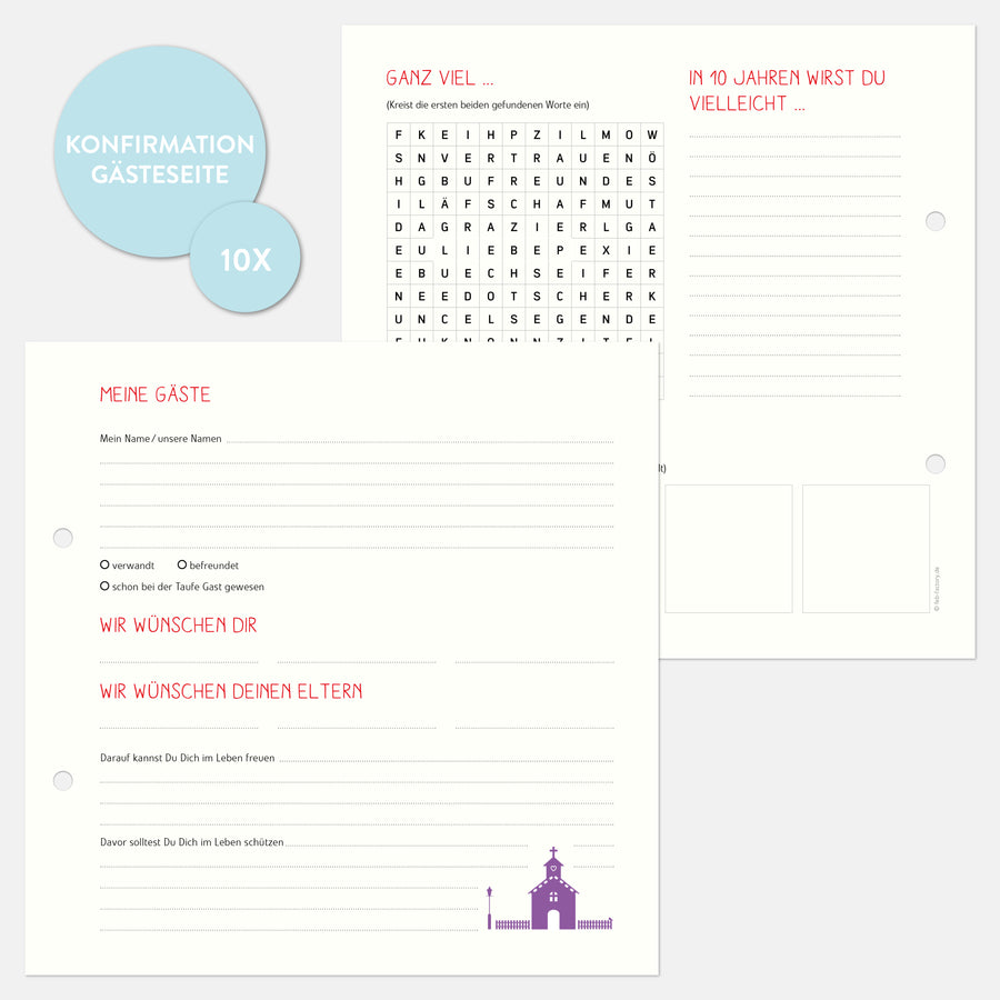 10 Extra Gästebögen Konfirmationsalbum