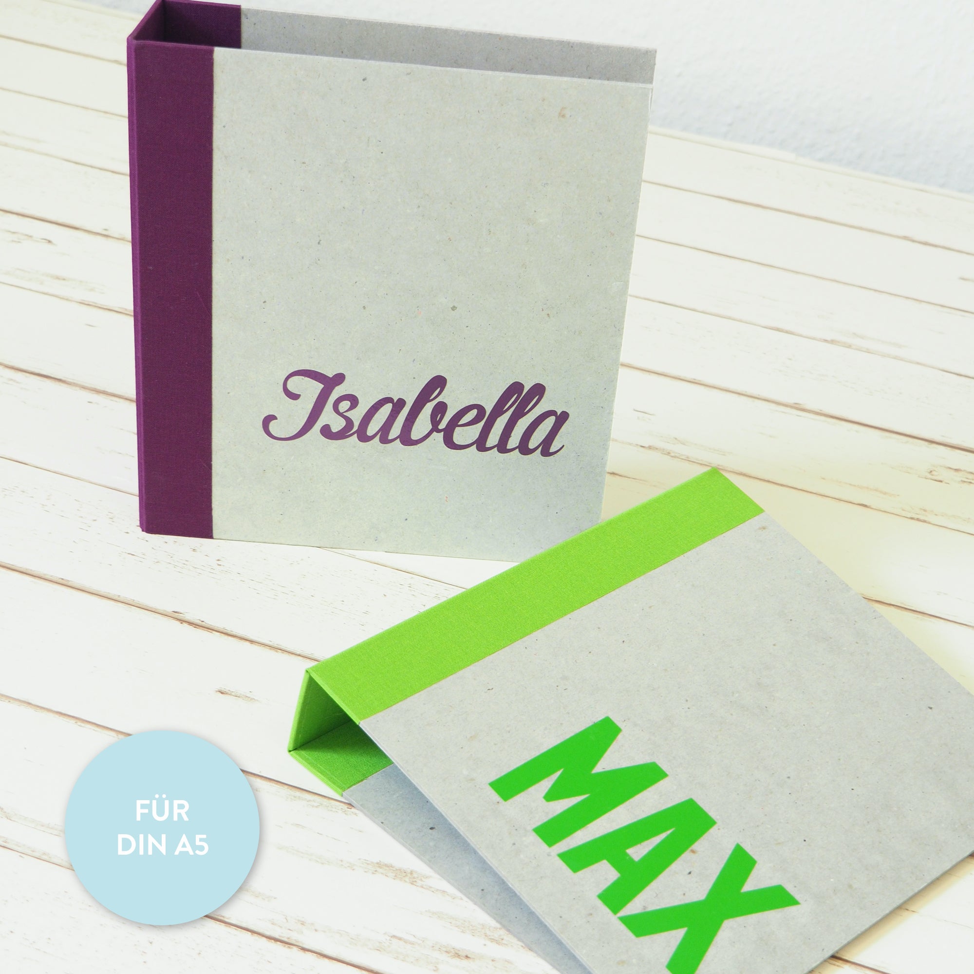 Personalisiertes A5 Album mit farbigem Leinenrücken