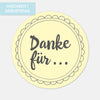 Sticker für Gästebuch. Text: Danke für ...