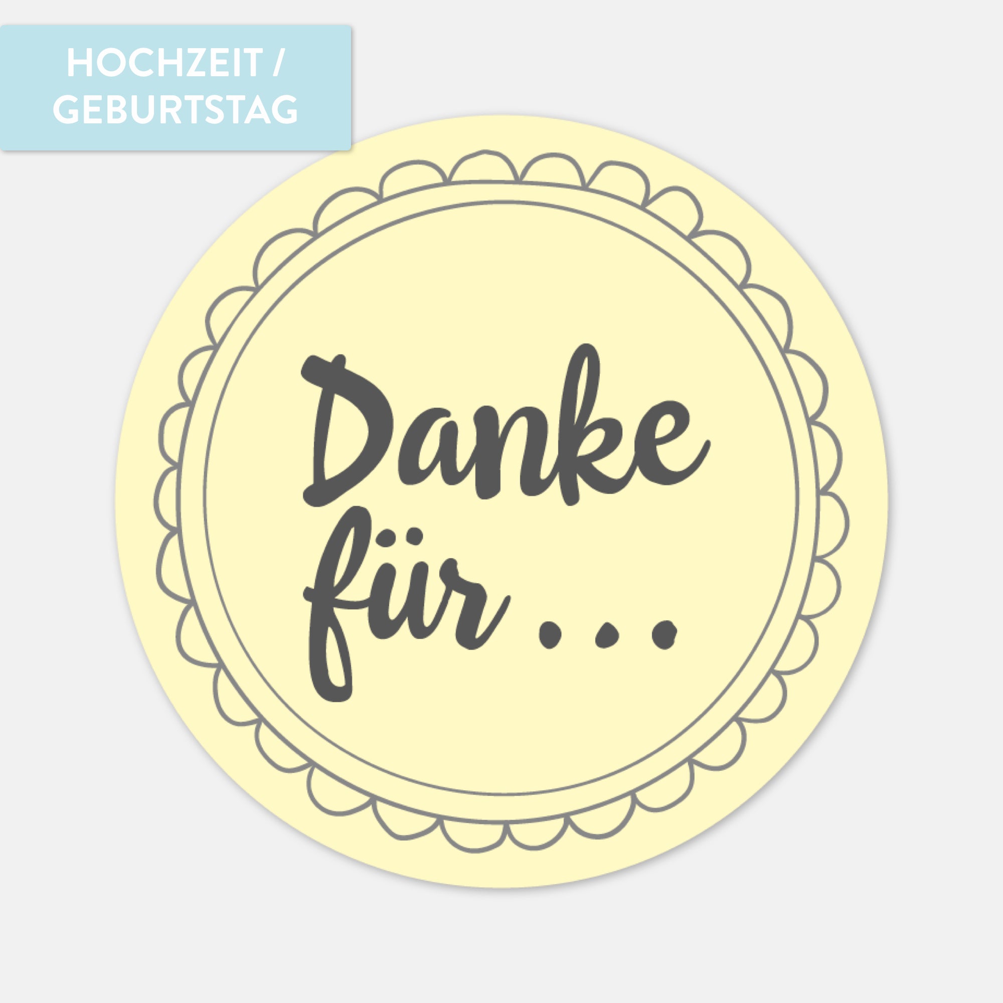 Sticker für Gästebuch. Text: Danke für ...